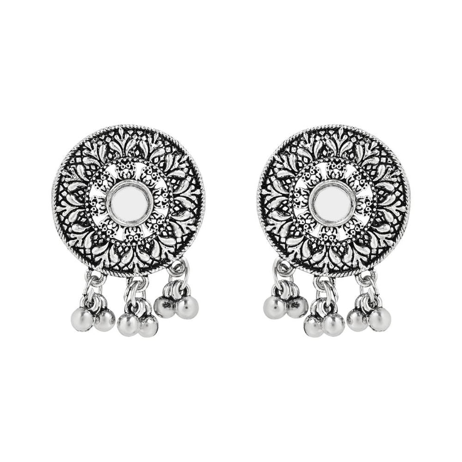 Ethnic Silver Oxidized Afghani Choker Necklace Set with Earrings