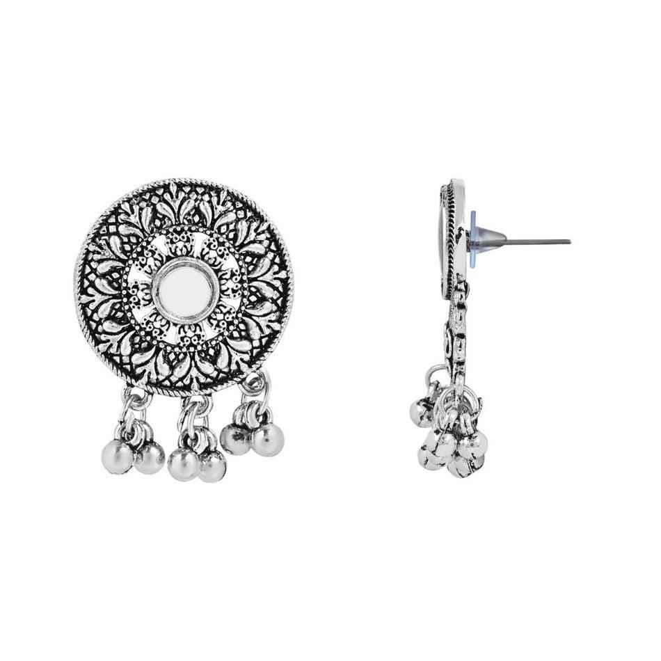 Ethnic Silver Oxidized Afghani Choker Necklace Set with Earrings