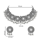 Ethnic Silver Oxidized Afghani Choker Necklace Set with Earrings