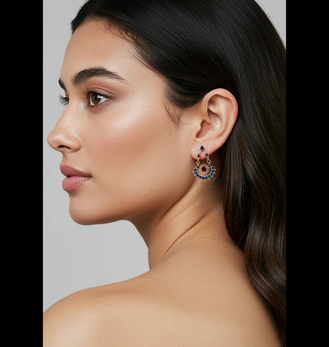 Silver-Plated Dual-Tone Enamel Artwork Antique Earrings