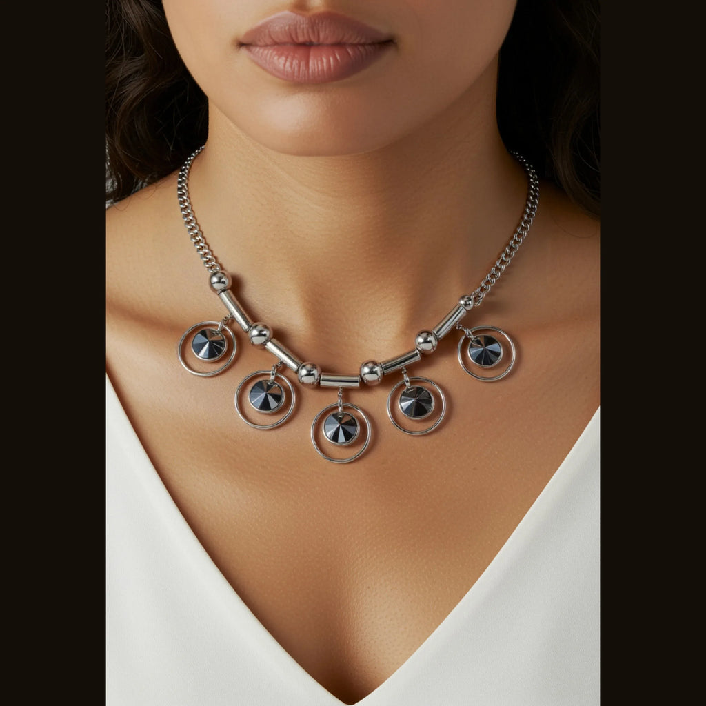 Elegant Hanging Crystal Pendant Chain Necklace – Silver Plated - Shangri 