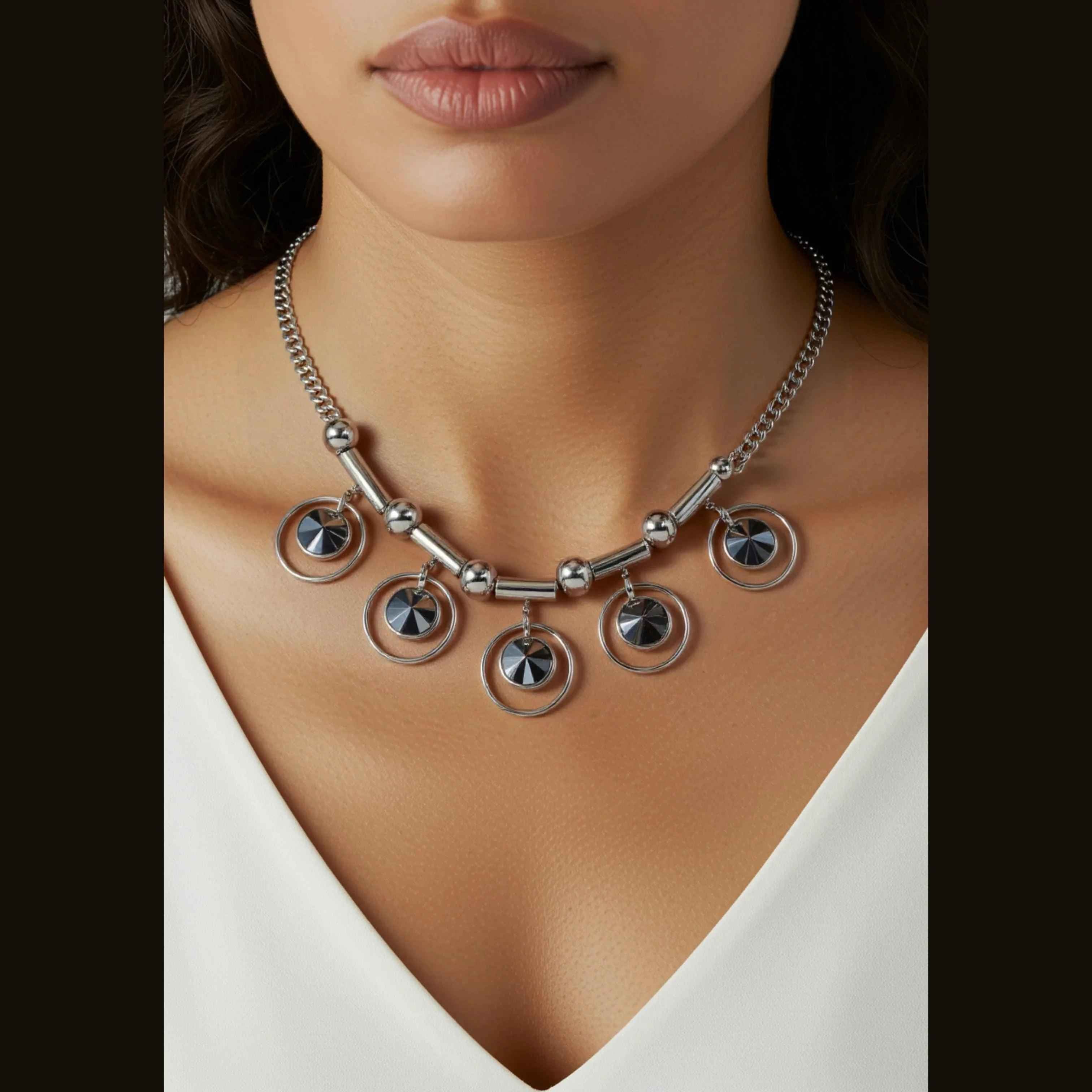 Elegant Hanging Crystal Pendant Chain Necklace – Silver Plated