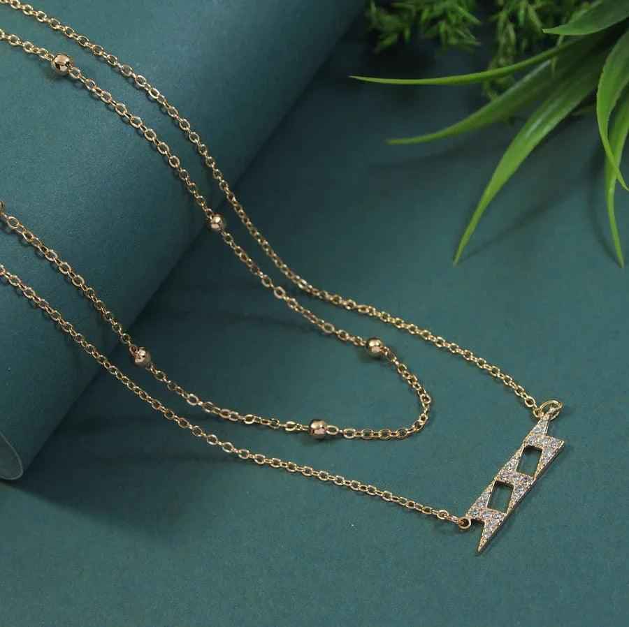Gold / Rosegold Plated Multi-Layered Thunder Style Cubic Zirconia Necklace