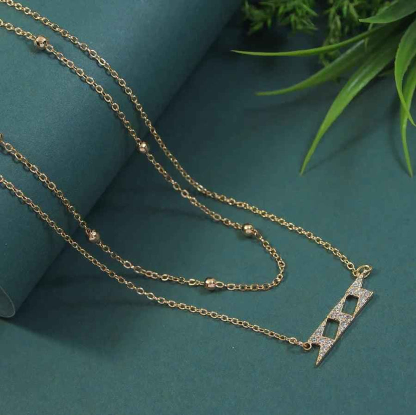 Gold / Rosegold Plated Multi-Layered Thunder Style Cubic Zirconia Necklace