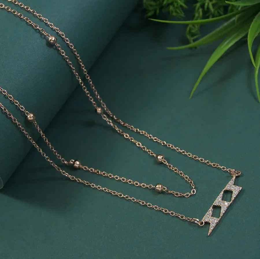 Gold / Rosegold Plated Multi-Layered Thunder Style Cubic Zirconia Necklace