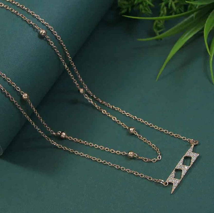 Gold / Rosegold Plated Multi-Layered Thunder Style Cubic Zirconia Necklace