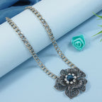 Floral Design Pendant Long Chain Necklace