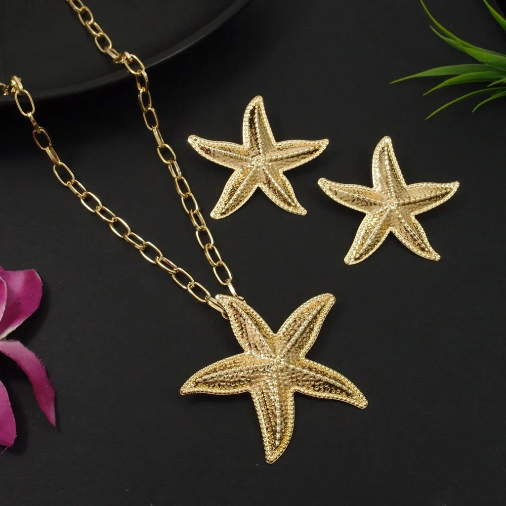 Gold-Plated Starfish Western Necklace Set – Lightweight Modern Statement Jewellery - Shangri 