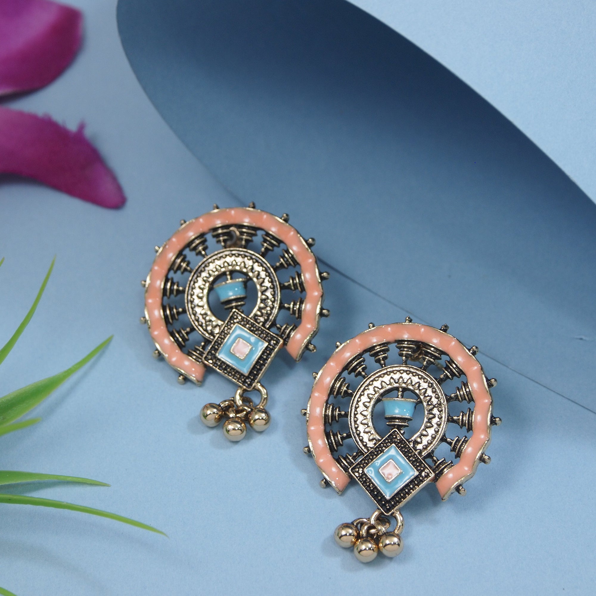 Antique Silver/Gold Plated Enamel Artwork Earrings – Multi-Color Design