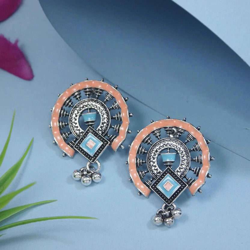 Antique Silver/Gold Plated Enamel Artwork Earrings – Multi-Color Design