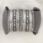 Ethnic Oxidised Silver Plated Engraved Bangles Set