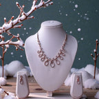 Rosegold Plated AD Designer Teardrop Necklace Set with Matching Earrings - Shangri 