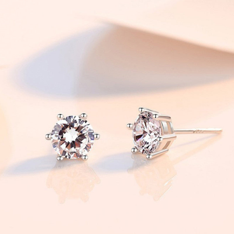 Shangri Classic Solitaire AD Stud Earrings – Anti Tarnish Silver Diamond Look Studs