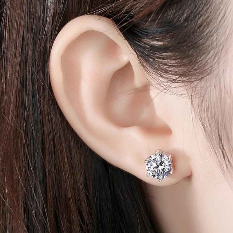 Shangri Classic Solitaire AD Stud Earrings – Anti Tarnish Silver Diamond Look Studs
