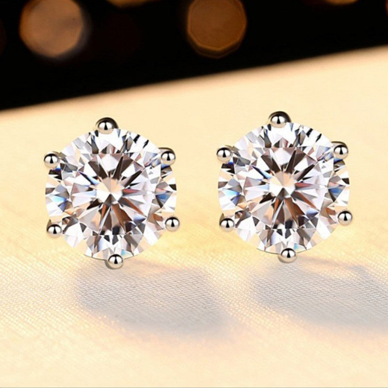 Shangri Classic Solitaire AD Stud Earrings – Anti Tarnish Silver Diamond Look Studs