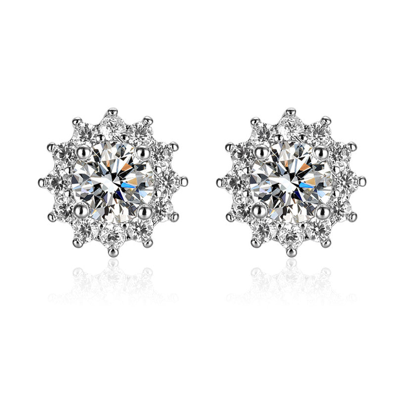 Shangri Royal Bloom AD Solitaire Stud Earrings – Silver Plated Anti Tarnish Floral Design