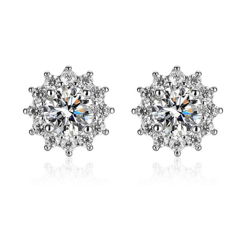 Shangri Royal Bloom AD Solitaire Stud Earrings – Silver Plated Anti Tarnish Floral Design