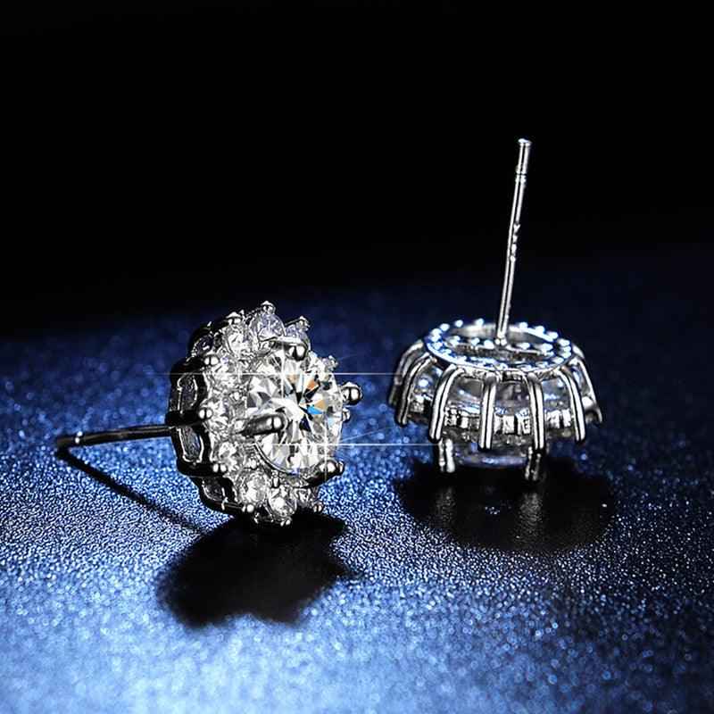 Shangri Royal Bloom AD Solitaire Stud Earrings – Silver Plated Anti Tarnish Floral Design