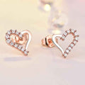 Shangri Rose Gold Heart AD Stud Earrings – Korean Romantic Crystal Love Studs