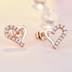 Shangri Rose Gold Heart AD Stud Earrings – Korean Romantic Crystal Love Studs