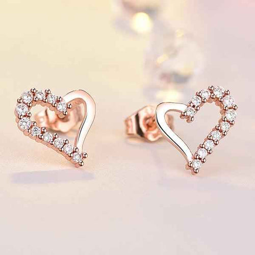 Shangri Rose Gold Heart AD Stud Earrings – Korean Romantic Crystal Love Studs