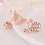 Shangri Rose Gold Heart AD Stud Earrings – Korean Romantic Crystal Love Studs