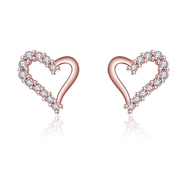 Shangri Rose Gold Heart AD Stud Earrings – Korean Romantic Crystal Love Studs
