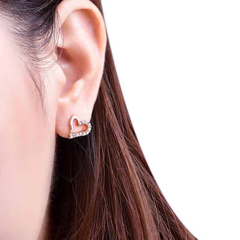 Shangri Rose Gold Heart AD Stud Earrings – Korean Romantic Crystal Love Studs