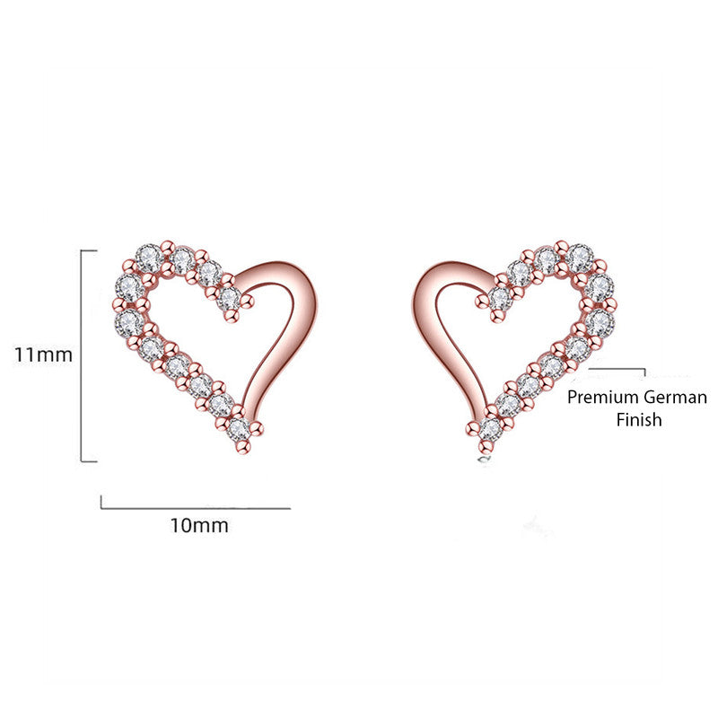 Shangri Rose Gold Heart AD Stud Earrings – Korean Romantic Crystal Love Studs