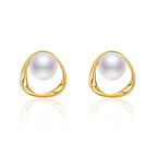 Shangri Gold Pearl Triangle Stud Earrings – Korean Minimal Geometric Pearl Studs