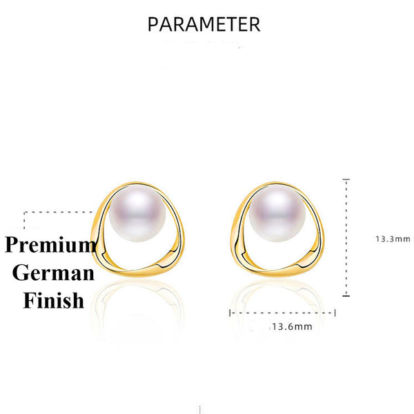 Shangri Gold Pearl Triangle Stud Earrings – Korean Minimal Geometric Pearl Studs