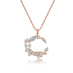 Rose Gold Plated American Diamond Studded Moon Shape Contemporary Pendant Necklace