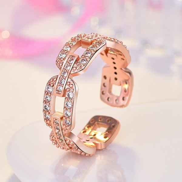 Rose Gold Plated American Diamond Studded Contemporary Korean Finger Ring