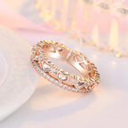 Rose Gold Plated American Diamond Studded Hearts Inspired Contemporary Adjustable Finger Ring
