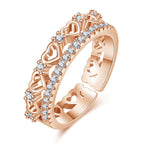 Rose Gold Plated American Diamond Studded Hearts Inspired Contemporary Adjustable Finger Ring