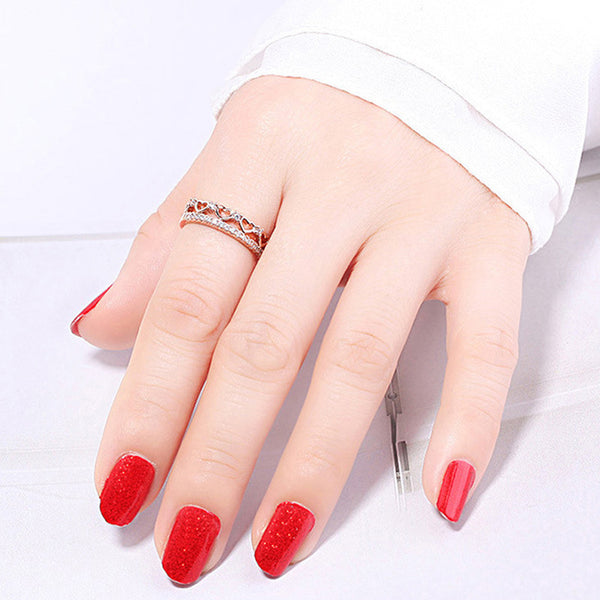 Rose Gold Plated American Diamond Studded Hearts Inspired Contemporary Adjustable Finger Ring