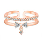 Rose Gold Plated American Diamond Studded Contemporary Korean Adjustable Finger Ring