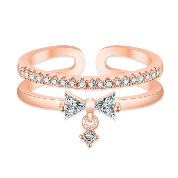 Rose Gold Plated American Diamond Studded Contemporary Korean Adjustable Finger Ring