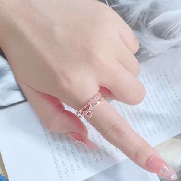Rose Gold Plated American Diamond Studded Contemporary Korean Adjustable Finger Ring