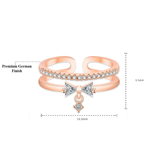 Rose Gold Plated American Diamond Studded Contemporary Korean Adjustable Finger Ring