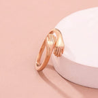Rose Gold-Plated Hug Shaped Adjustable Finger Ring