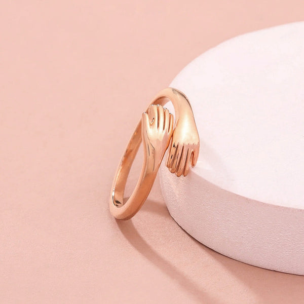 Rose Gold-Plated Hug Shaped Adjustable Finger Ring