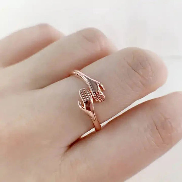 Rose Gold-Plated Hug Shaped Adjustable Finger Ring