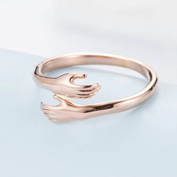 Rose Gold-Plated Hug Shaped Adjustable Finger Ring
