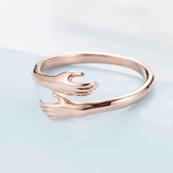 Rose Gold-Plated Hug Shaped Adjustable Finger Ring