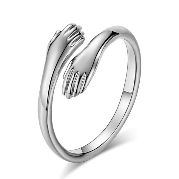 Amazing Hug Design Silver Plated Adjustable Ring for Women