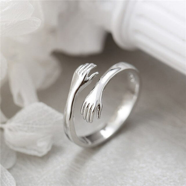 Amazing Hug Design Silver Plated Adjustable Ring for Women