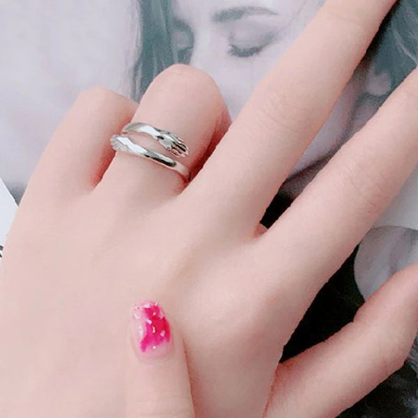Amazing Hug Design Silver Plated Adjustable Ring for Women