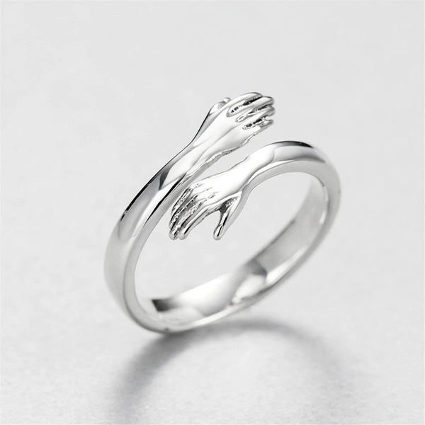 Amazing Hug Design Silver Plated Adjustable Ring for Women