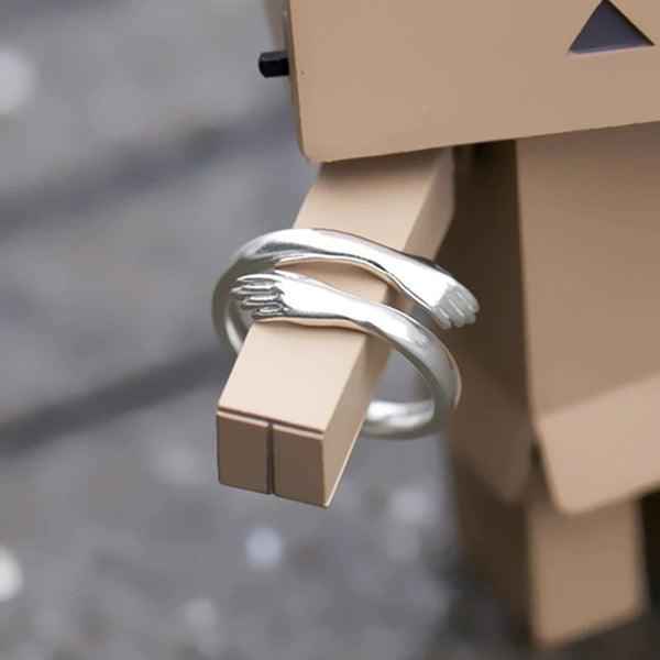 Amazing Hug Design Silver Plated Adjustable Ring for Women